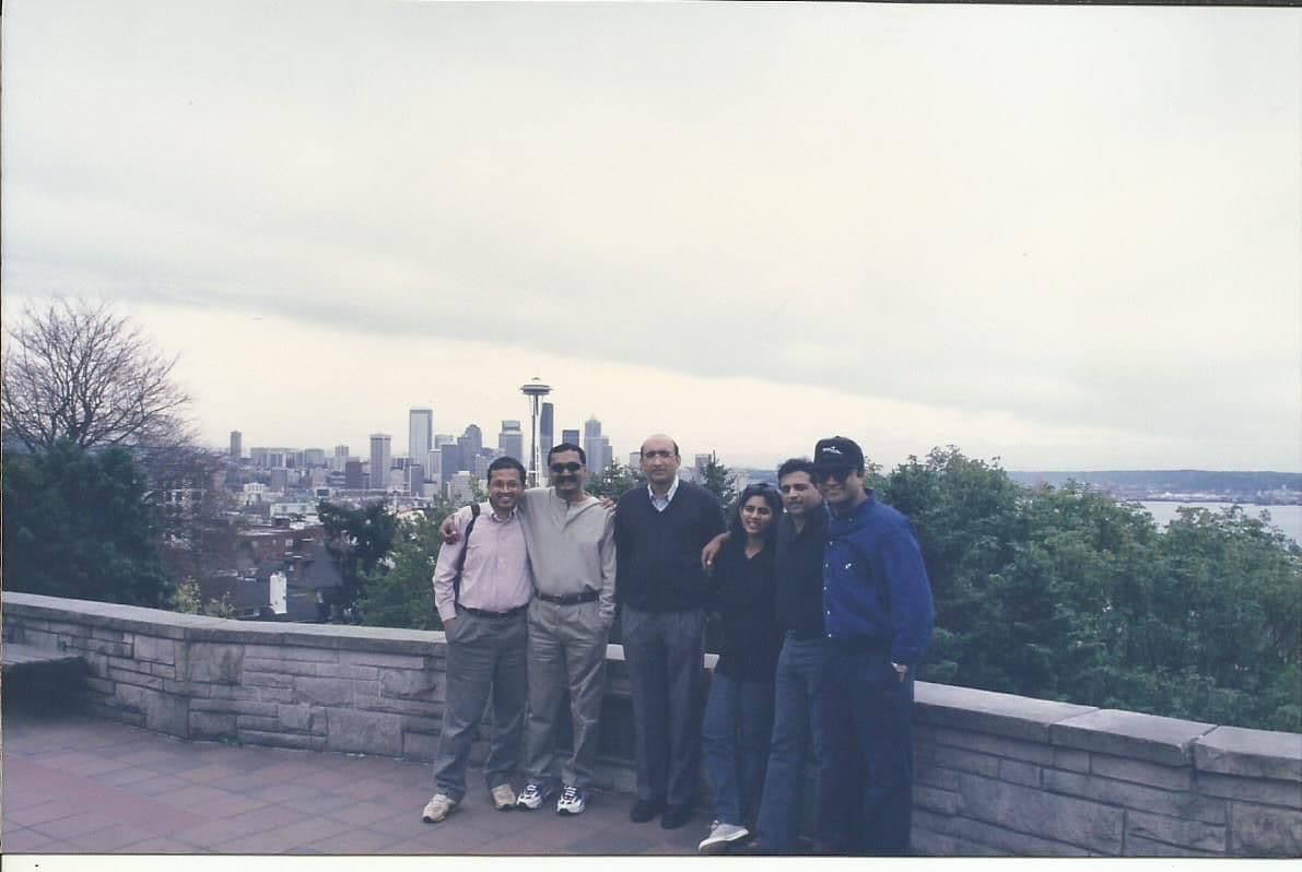 Members at a city viewpoint during a trip
