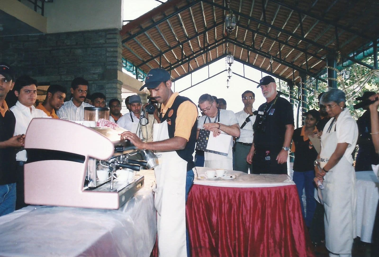 Crowd around the espresso station at the championship