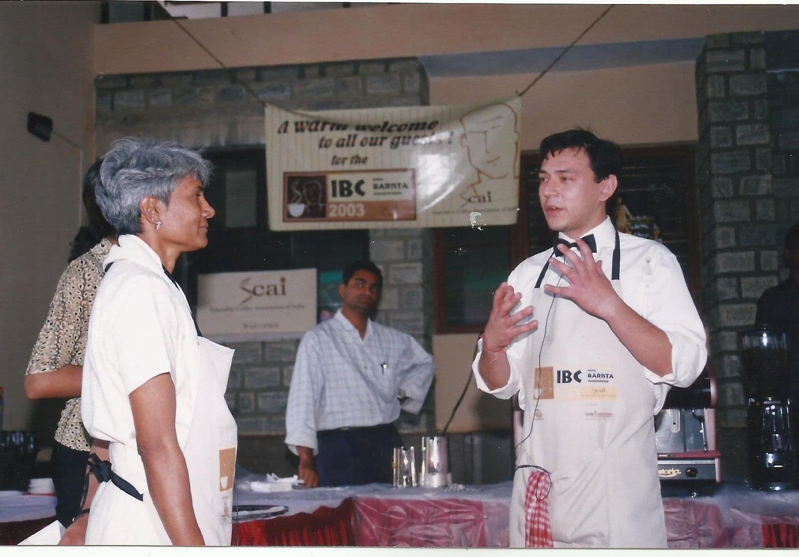 Competitor talking with a judge at the championship